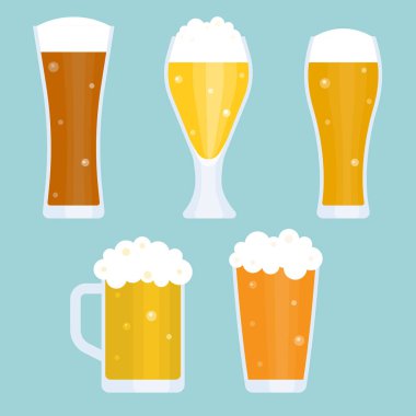 Sürahi ve bardak bira koleksiyonu, düz tasarlamak vektör