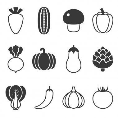 Vektör sebze Icons set, siluet tasarımı