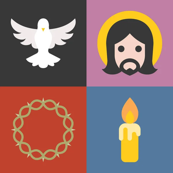 Vector over christelijke en kerk iconen set, platte ontwerp — Stockvector