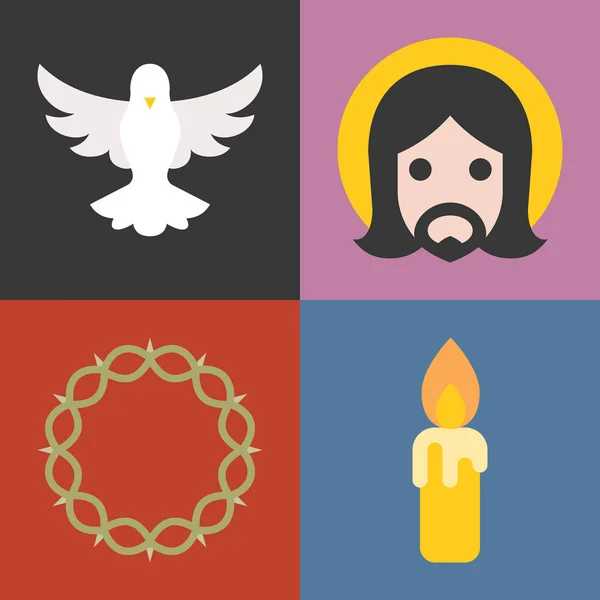 Vector sobre el conjunto de iconos cristianos y de la iglesia, diseño plano — Archivo Imágenes Vectoriales