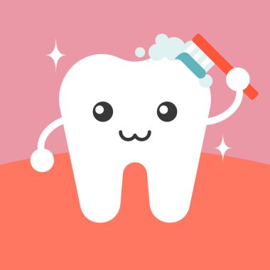 Diş karakter kendisi diş fırçası ile düz tasarım temizlik