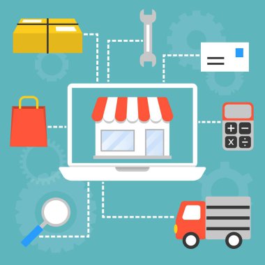 Vektör set pazarlama ve online alışveriş e ticaret kavramının
