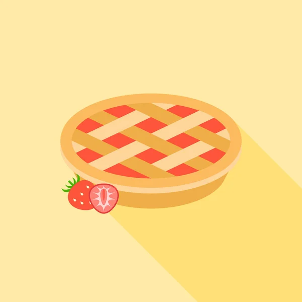 Erdbeerkuchen mit Erdbeeren, flaches Design — Stockvektor