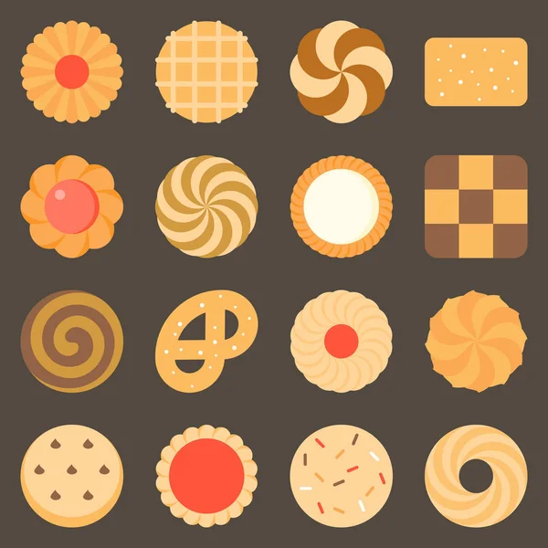 Collection of cookie and biscuits set 2, flat design — Stock Vector