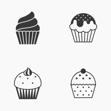 Siluet vektör cupcake Icon set