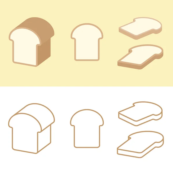 Hoja de pan y trozo de pan para panadería icono o logotipo, plano y contorno — Vector de stock