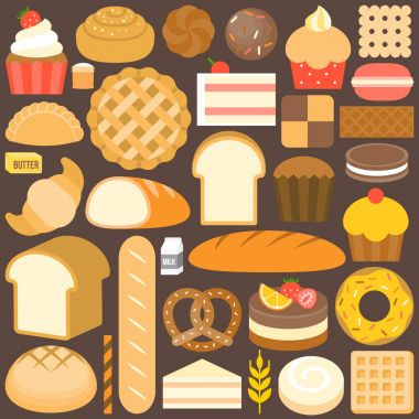 düz tasarlamak vektör içinde fırın ürün Icon set