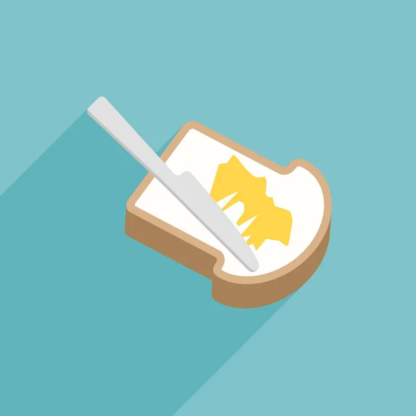 Шматочок тостового хліба з розкиданим маслом або маргарином, вектор плоского дизайну з довгою тінь — стоковий вектор