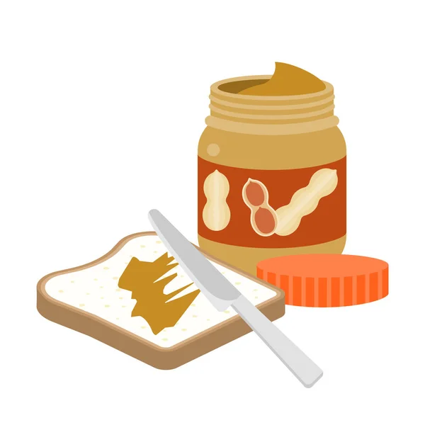ピーナッツ バターとナイフ、フラット デザインのベクトルでトーストのスライス — ストックベクタ