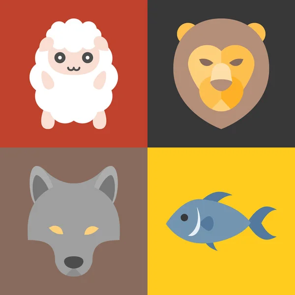 Vector animals in bible icons set, flat design — Stock Vector