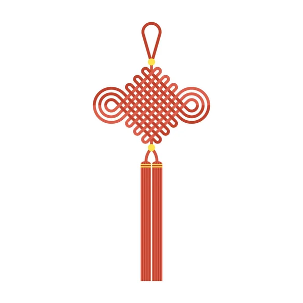 Κινεζική κόμπο με φούντα χρησιμοποιώντας σεληνιακό νέο έτος σημαίνει «εύχομαι καλή τύχη και την τύχη έρχεται», επίπεδη σχεδίαση διανυσματικών — Διανυσματικό Αρχείο
