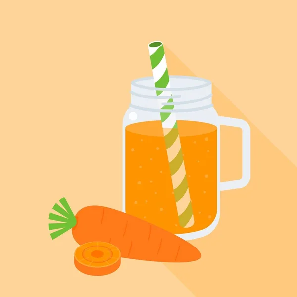 Морковный сок в банке из каменщика с морковью, вектор плоского дизайна — стоковый вектор