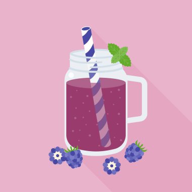 Böğürtlen yüzlü mason kavanoza cam, düz tasarım