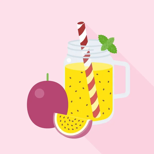 Fruits de la passion dans un bocal en maçon avec une passion mûre, design plat — Image vectorielle