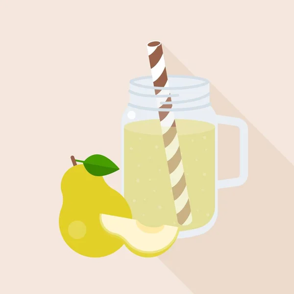 Smoothie de poires en verre de bocal de maçon avec mûre de poire, design plat — Image vectorielle