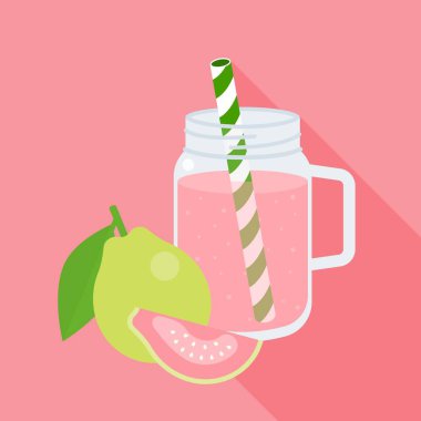 guava suyu guava, düz tasarım simgesi uzun gölge ile olgun dilim ile mason kavanoza