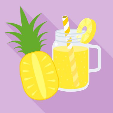 ananas suyu mason kavanoza, düz tasarlamak vektör