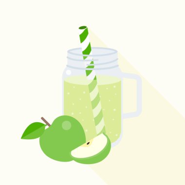 mason kavanoza, düz tasarlamak vektör yeşil elma güler yüzlü