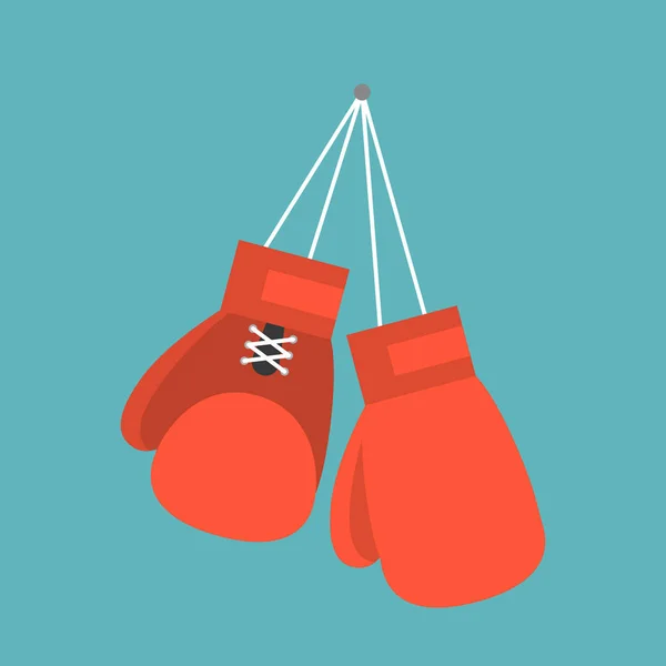 Red boxing gloves hanging on nail of wall, flat design icon