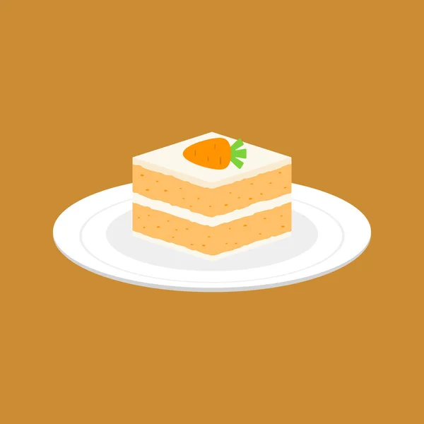 Mrkvový dort v bílé plotně, plochý design vektor — Stockový vektor