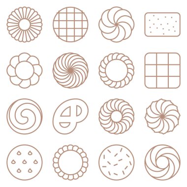 1 kurabiye, kraker ve bisküvi anahat simgesini ayarla