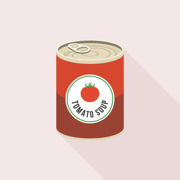 Sopa de tomate em enlatado, vetor de design plano com sombra longa —  Vetores de Stock