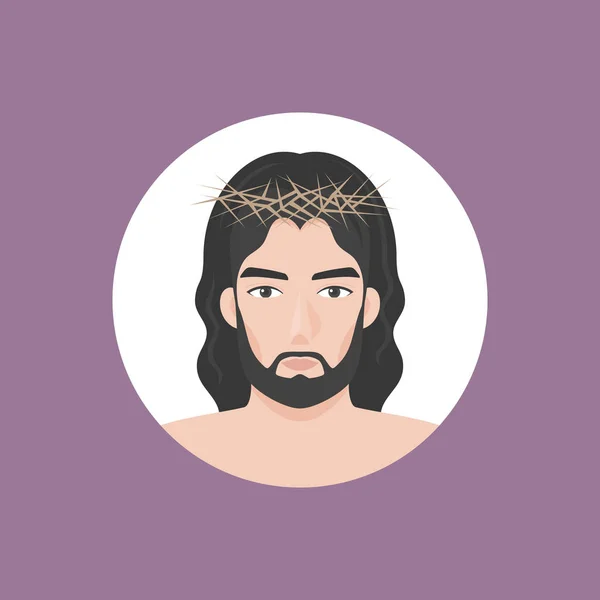 Jesus Cristo com coroa de espinhos, vetor de design plano —  Vetores de Stock