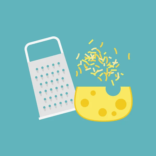 Cheese grater and cheese, flat design icon — Stock Vector