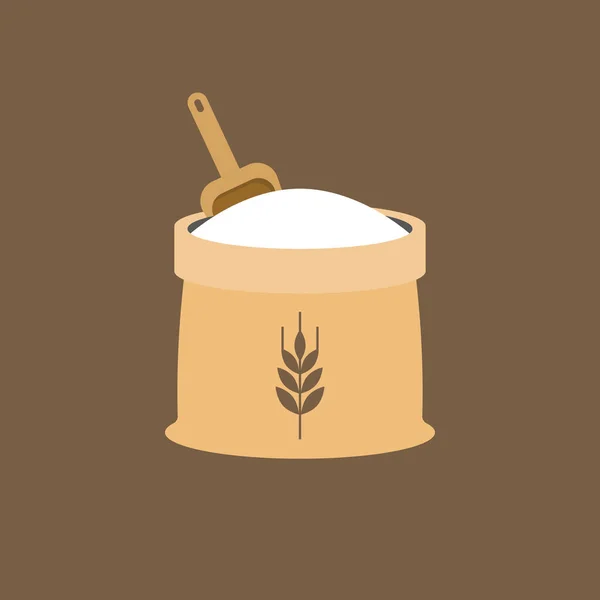 Иконка пшеничной муки с деревянным совок, вектор плоской конструкции — стоковый вектор