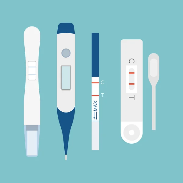 Conjunto de teste grávida, vetor de projeto plano — Vetor de Stock