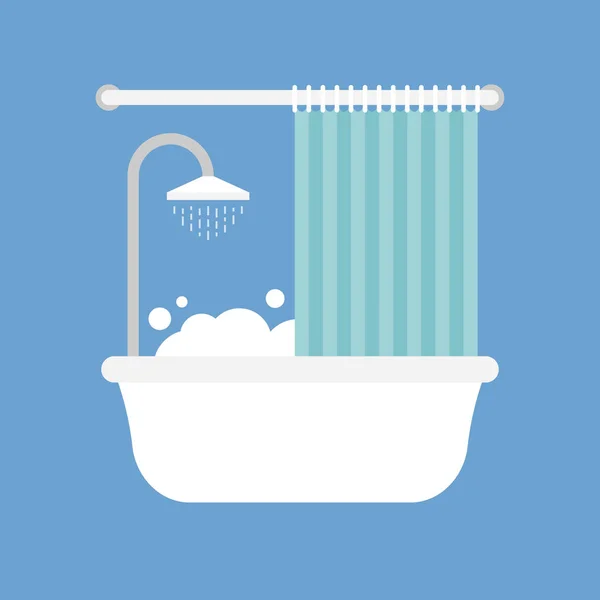 Bagno e doccia con icona a bolle, design piatto — Vettoriale Stock