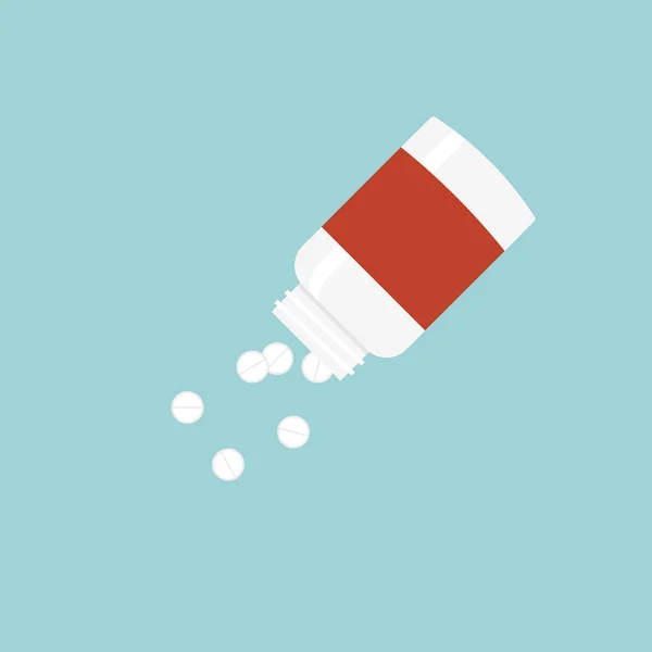 Verser des pilules de bouteille de médecine, vecteur de conception plate — Image vectorielle
