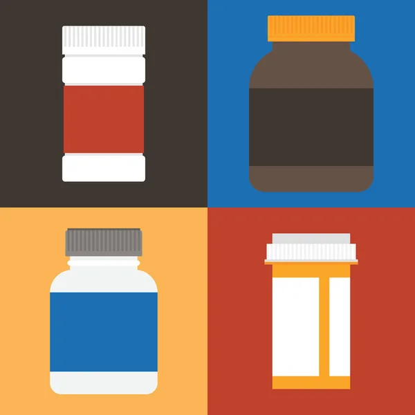 Conjunto de medicamentos, envase de pastillas y frasco de prescripción, vector de diseño plano — Vector de stock