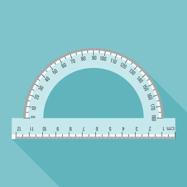 Régua de semicírculo em escala real para medir ângulo, design plano com sombra longa — Vetor de Stock