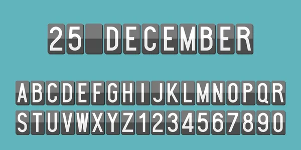 Механический табло алфавит и номера для использования в качестве календаря или рекламы, плоский вектор дизайна — стоковый вектор