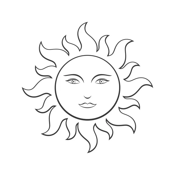 Sol con cara, ilustración de línea para colorear — Vector de stock