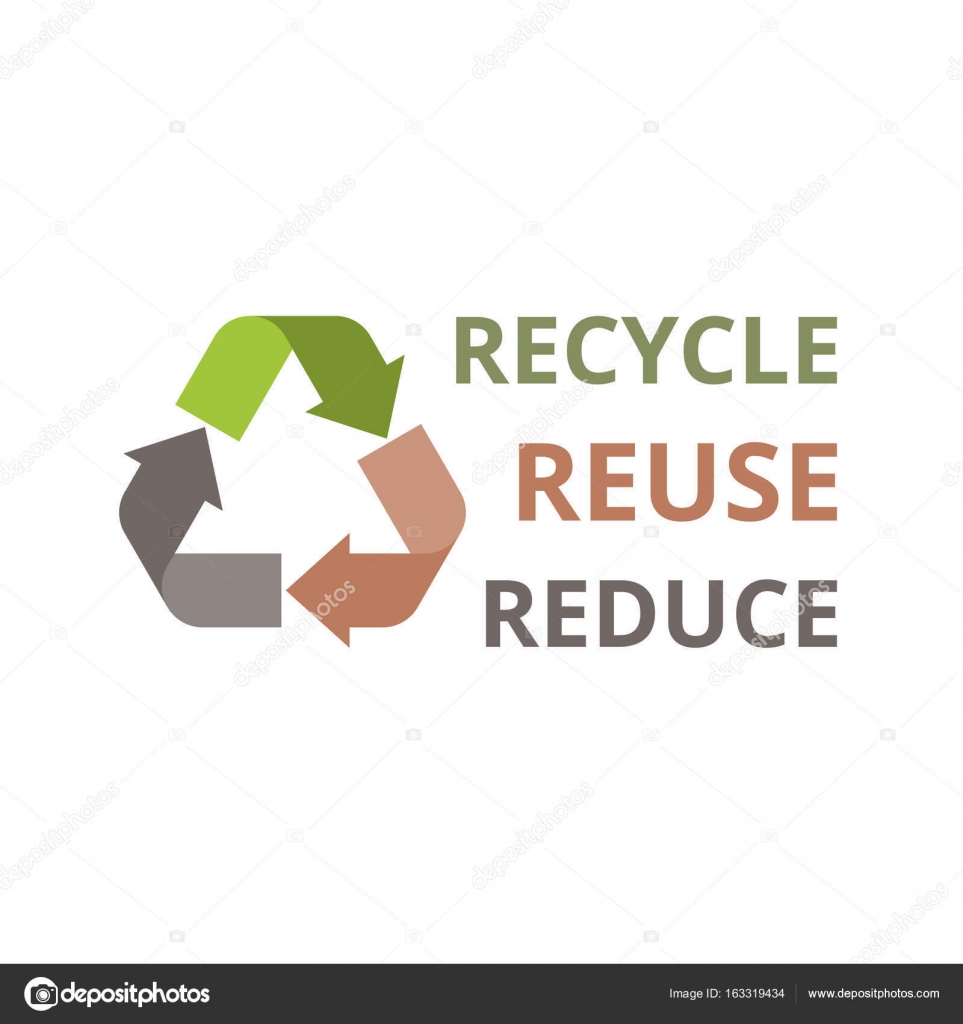 Recycle, reuse, reduce headline with sign of recycle icon, flat design ...