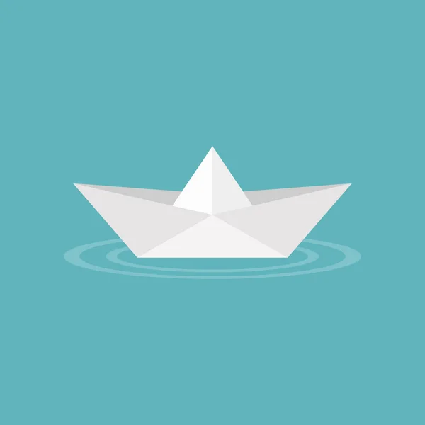 Papierboot-Origami auf Wasserwellen-Symbol, flacher Design-Vektor — Stockvektor