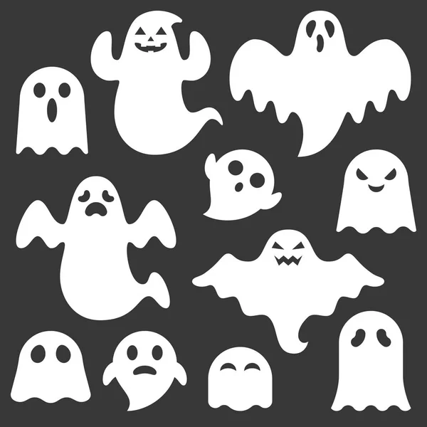 Conjunto de kit de creación de fantasmas lindo, cara cambiable, vector de diseño plano para Halloween — Archivo Imágenes Vectoriales