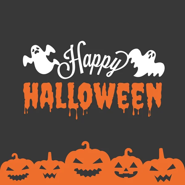 Happy Halloween headline with ghost and jack o lantern in silhouette design, for poster or banner — Stock Vector