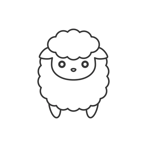 Bonita oveja de dibujos animados, icono de línea — Vector de stock