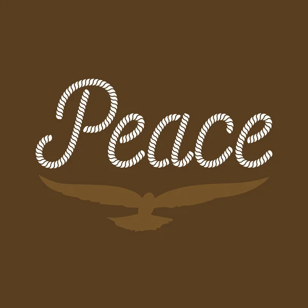 Tipografía de paz, hecha de cuerda náutica y paloma, diseño de silueta, concepto cristiano — Archivo Imágenes Vectoriales