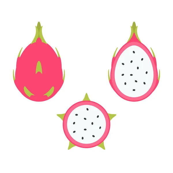 Dragon Fruit set, whole and half in flat design icon — стоковый вектор