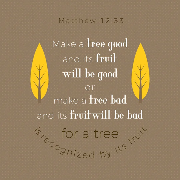 İncil alıntı Matthew, bir ağaç, meyve tarafından nokta desen arka plan üzerinde kabul edilmektedir