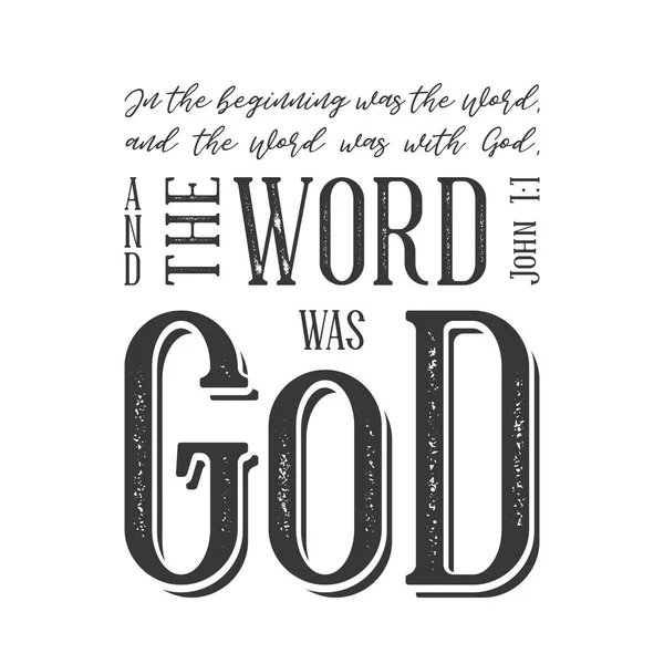Біблійна цитата від Іоанна 1:1, на початку слова було богом, типографія для друку як плакат або футболка — стоковий вектор