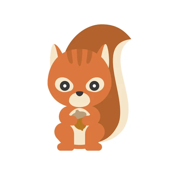 Schattige eekhoorn acorn, platte ontwerp karakter houden — Stockvector