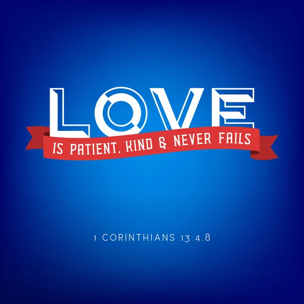 O amor é paciente, bondoso e nunca falha da Bíblia, Coríntios — Vetor de Stock