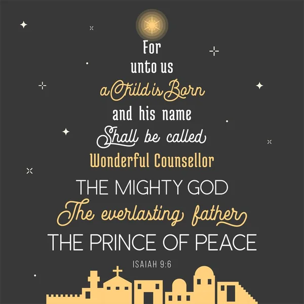 Typographie du verset biblique de chroniques pour Noël, pour nous un enfant est né, son nom sera appelé correcteur merveilleux, le dieu puissant, père éternel, prince de paix — Image vectorielle