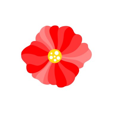 Vektör basit kırmızı çiçek sarı Merkezi, düz tasarım ile
