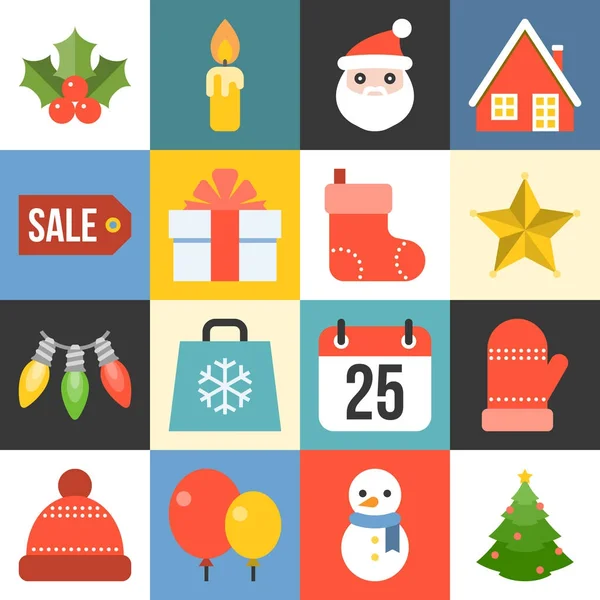 Vector christmas icon set 1, flat design — Stock Vector